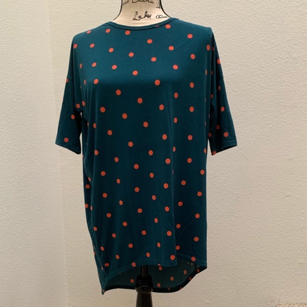 🌿 LuLaRoe Irma blue green polka dots top dress
